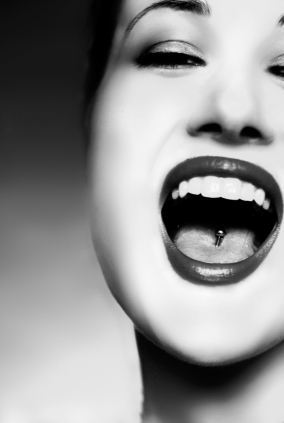 A tongue piercing can be difficult to remove.